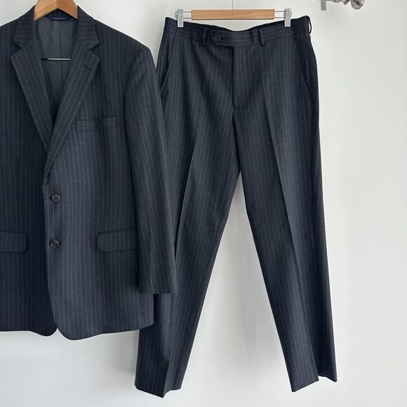 Brooks Brothers Suit Mens 41L Pinstripe Blazer Pants Wool Dapper Gatsby Mob Boss - Picture 3 of 16